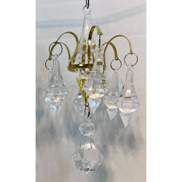 Mini Crystal Chandelier Ornament brasstone pointed faceted Christmas windows Bar - Picture 3 of 4